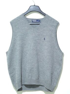 Polo Ralph Lauren Sweater Vest Mens Large Gray 100% Lambswool V-Neck Pony Logo